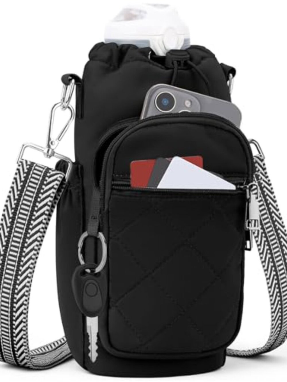 Insulated Water Bottle Carrier Bag Crossbody with Strap & RFID Pocket